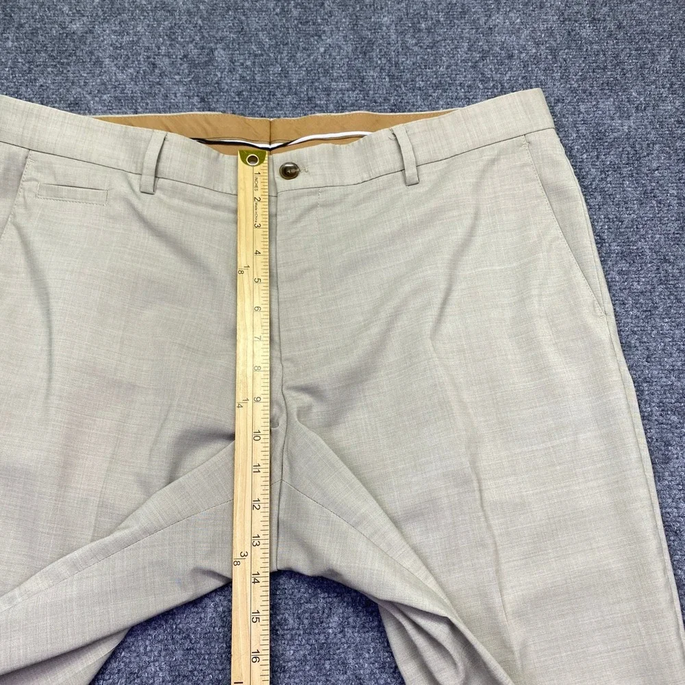 Hugo Boss Mens Beige Virgin Wool‎ Blend Flat Front Cuffed Dress Pants Size 40R